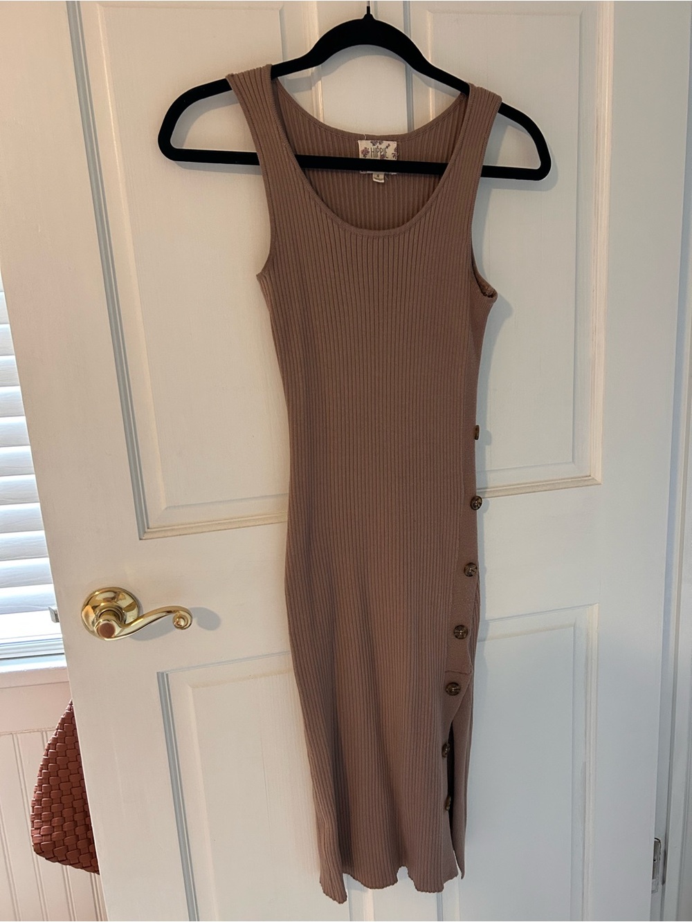 Hippie Rose Ribbed Midi Dress in Taupe